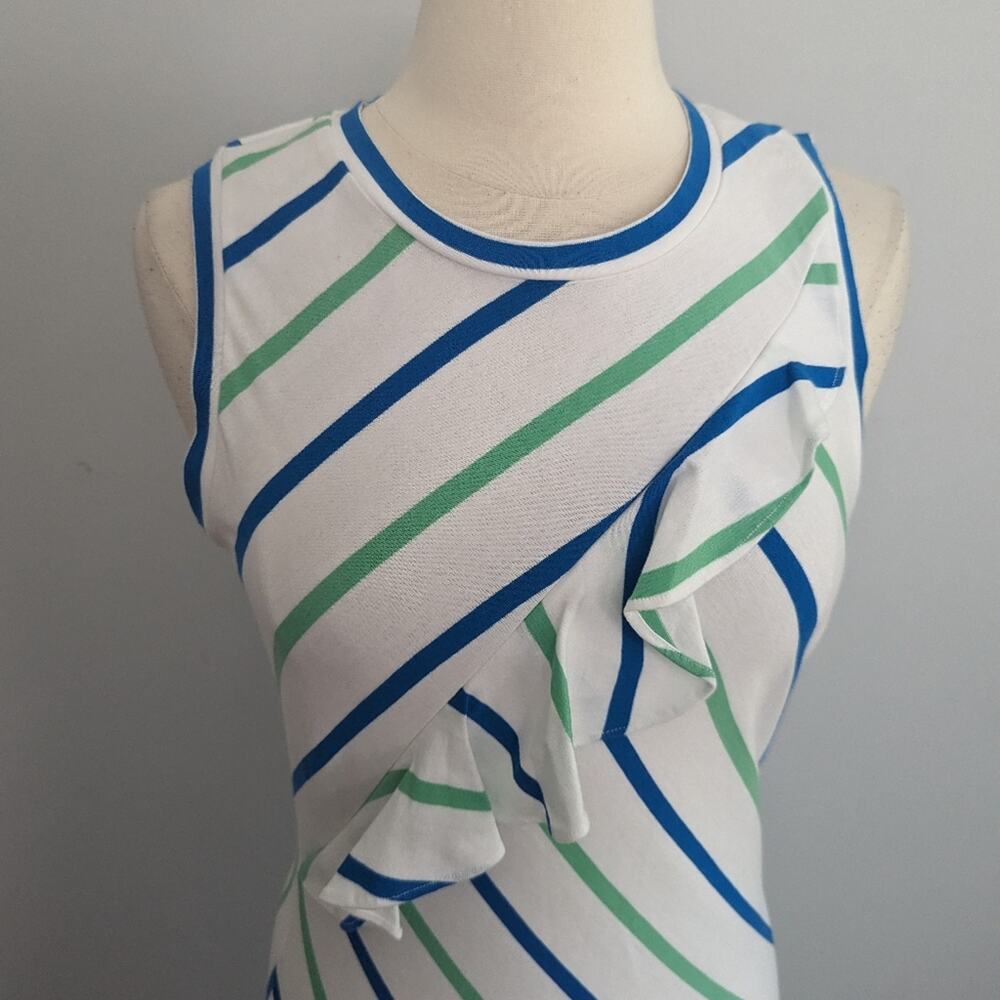 NEW Parker Bodycon Stripe Ruffle Dress White Blue Green Large - Picture 9 of 10
